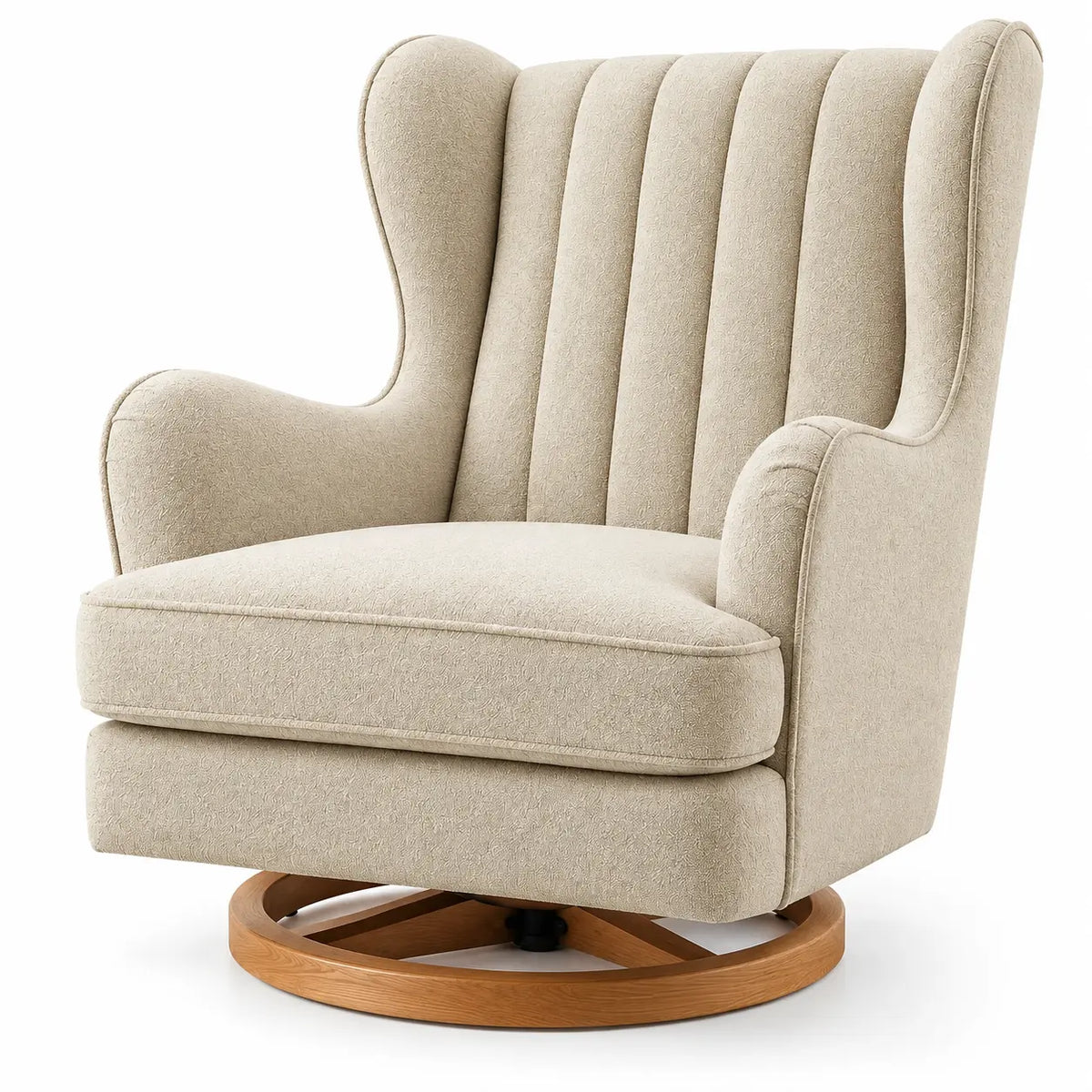 Poltrona, schienale alto a coste e base ad anello, beige/marrone