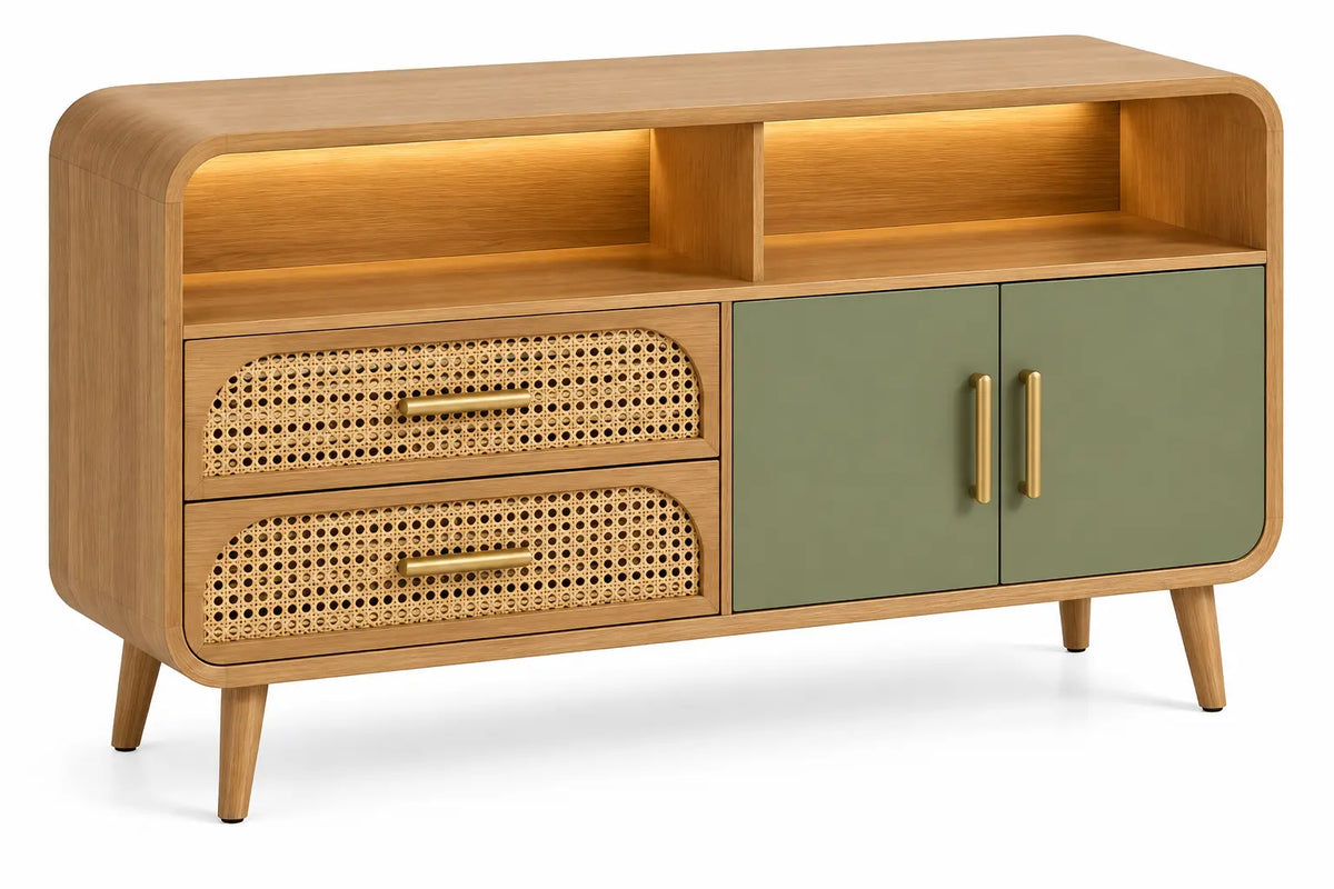 Credenza, vani superiori, cassetti e ante, marrone/verde