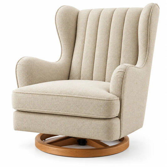 Poltrona, schienale alto a coste e base ad anello, beige/marrone