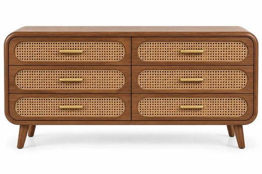Cassettiera, sei cassetti con inserti intrecciati, marrone