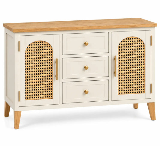 Credenza, ante intrecciate e tre cassetti centrali, beige/marrone