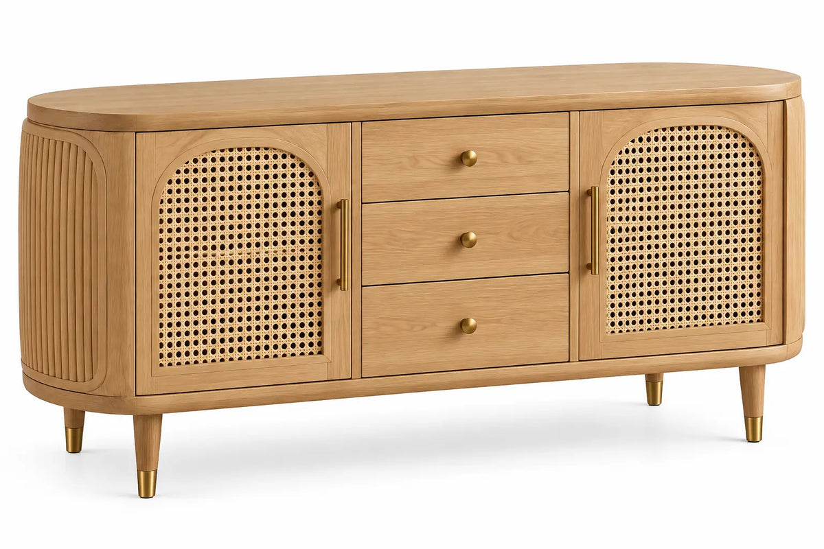Credenza, ante intrecciate e tre cassetti centrali, marrone