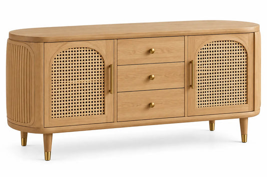 Credenza, ante intrecciate e tre cassetti centrali, marrone